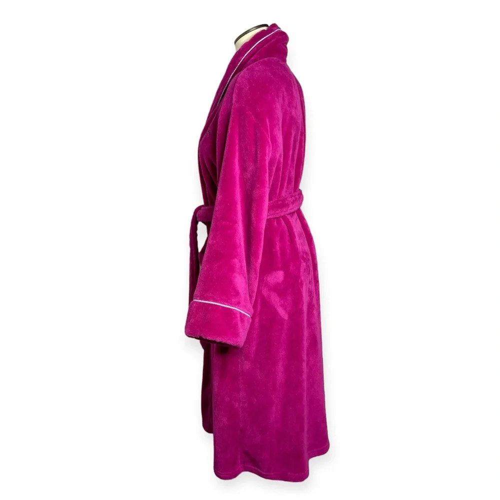 TOMMY HILFIGER Hot Pink Robe Fleece Embroidered Logo Size L/XL Preppy